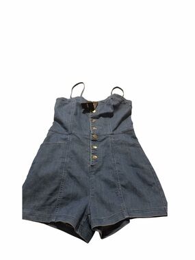 Fashion Nova Blue Denim Button-Front Romperu